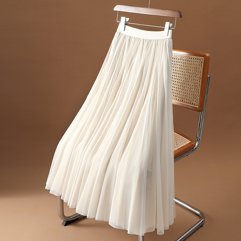 High-end Sense Mesh Skirt Women's Spring and Summer 2025 New High-end Fashion Dosing Shroud Cross Large Swing A- line Long Skirt