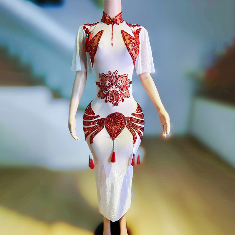 新中式旗袍气质优雅宴会派对活动晚装明星红毯主持司仪歌手演出服