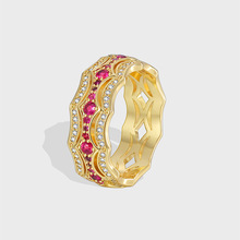 R0390 欧美轻奢满锆小众高级感设计戒指女时尚流行铜镀真金食指戒