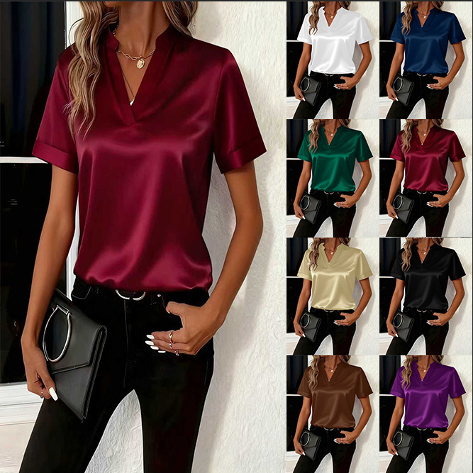 2026 Independent Site Wish Amazon Hot-Selling Item Spring and Summer Simple and Elegant Versatile V-Neck Loose Shirt Top for Women