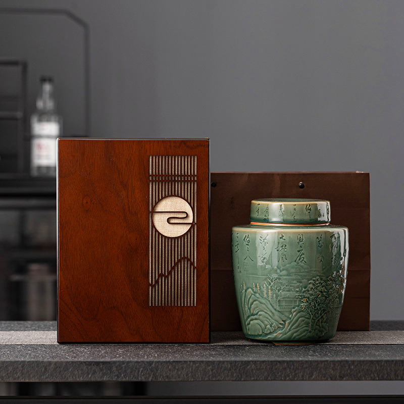 陶瓷大号茶叶罐木盒包装礼品批发普洱茶罐大容量白茶绿茶罐礼盒空