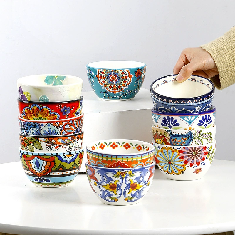 European and American guest manufacturers wholesale ceramics hand -painted rice bowl 4.5 -inch home dessert small bowl glaze under glaze can be microwave