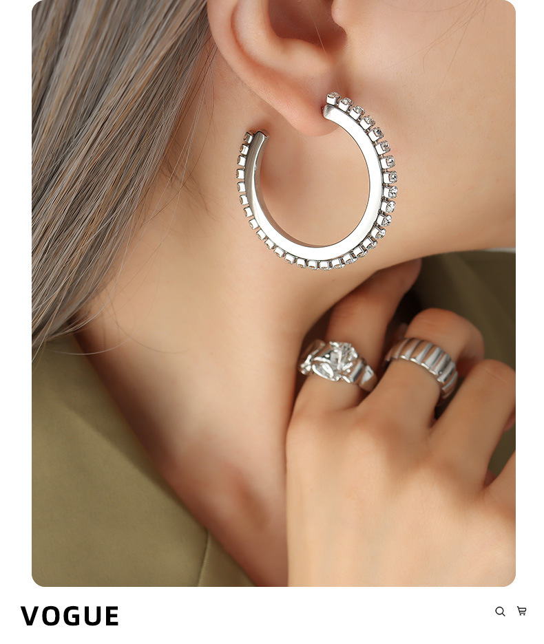 Fashion C Shape Titanium Steel Earrings Plating Inlay Zircon Stainless Steel Earrings