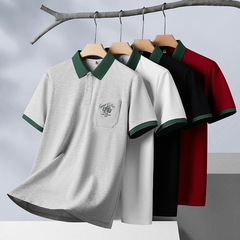 夏のカジュアルメンズpoloシャツシルクビーズコットン通気性日焼け止めビジネス折り襟半袖tシャツ男S2115