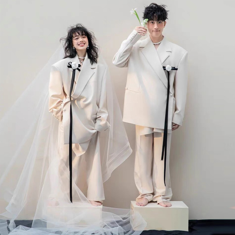 (2개) 사진 스튜디오 사진 커플 의류 테마 투어 사진 힙합 조커 넓은 다리 바지 이미지 사진 거리 사진 느슨한 웨딩 원피스 세트