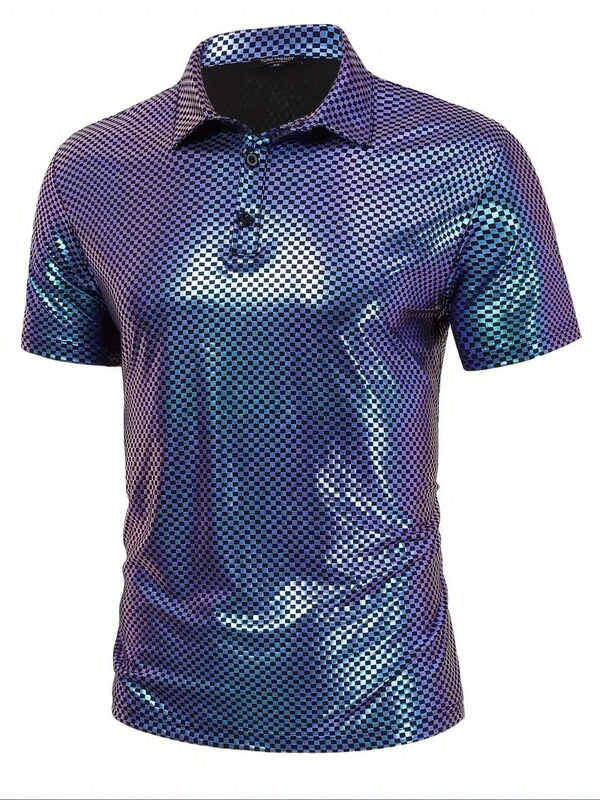 2025 New Cross-Border Men's Glossy Polo Shirt Party Stage Short-Sleeved T-Shirt Shirt Performance Dress 2025 New Cross-Border Men's Glossy Polo Shirt Party Stage Short-Sleeved T-Shirt Shirt Performance Dress