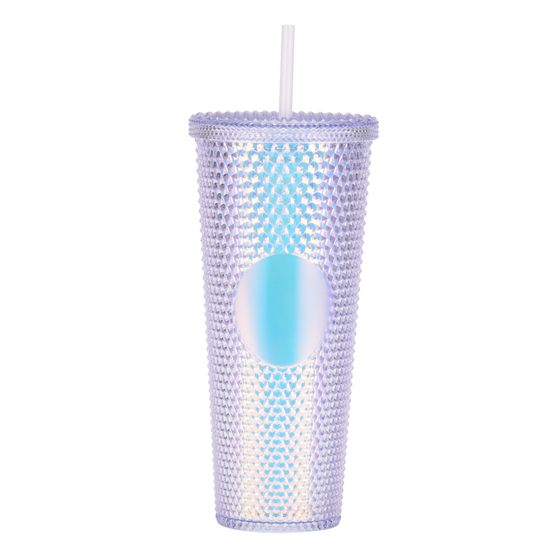 Suministro directo de fábrica de doble capa de paja de plástico taza de gran capacidad creativa 710ml taza Durian taza de mano portátil taza de diamante