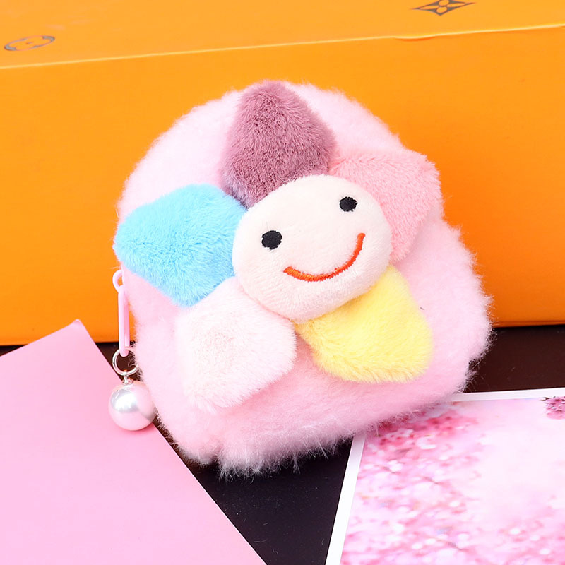 Women's Smiley Face Flower Plush Zipper Coin Purses display picture 6