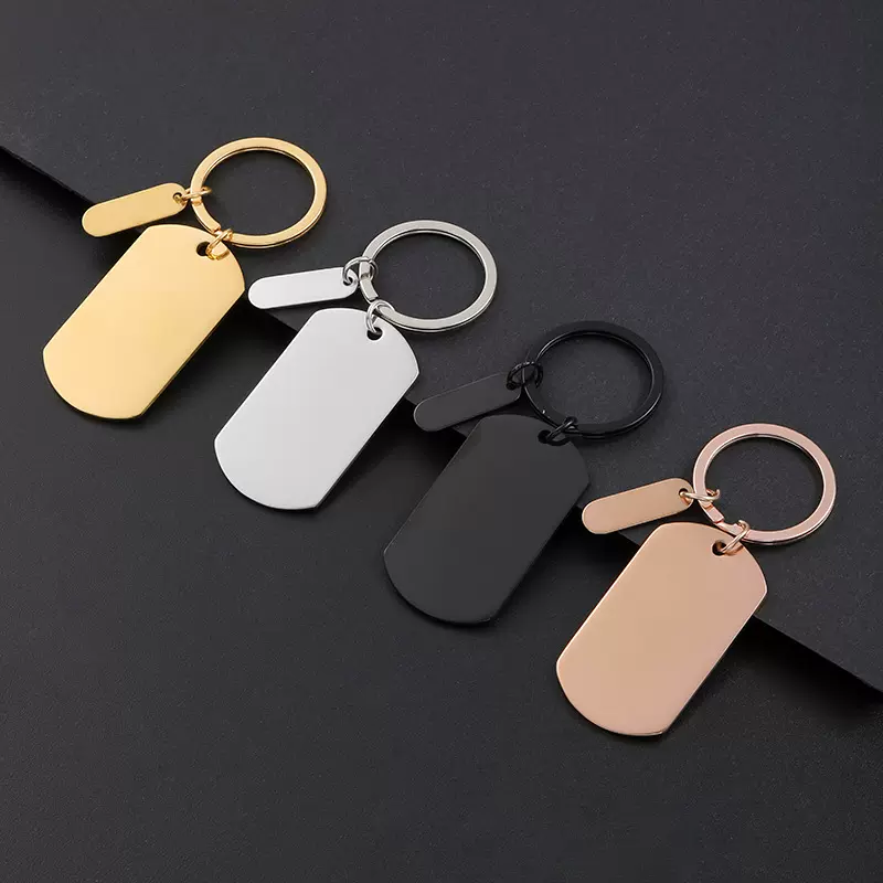 钥匙扣跨境不锈钢吊牌小长条激光彩印空白材料节日礼物金属钥匙扣