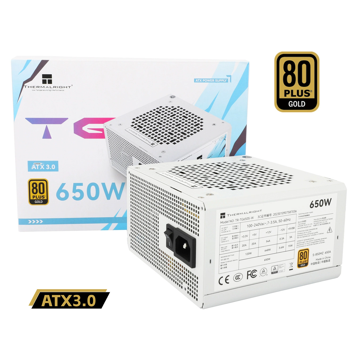 利民 TG650S-W 电脑电源 额定 650W 金牌认证 ATX 电源 主动 PFC 新