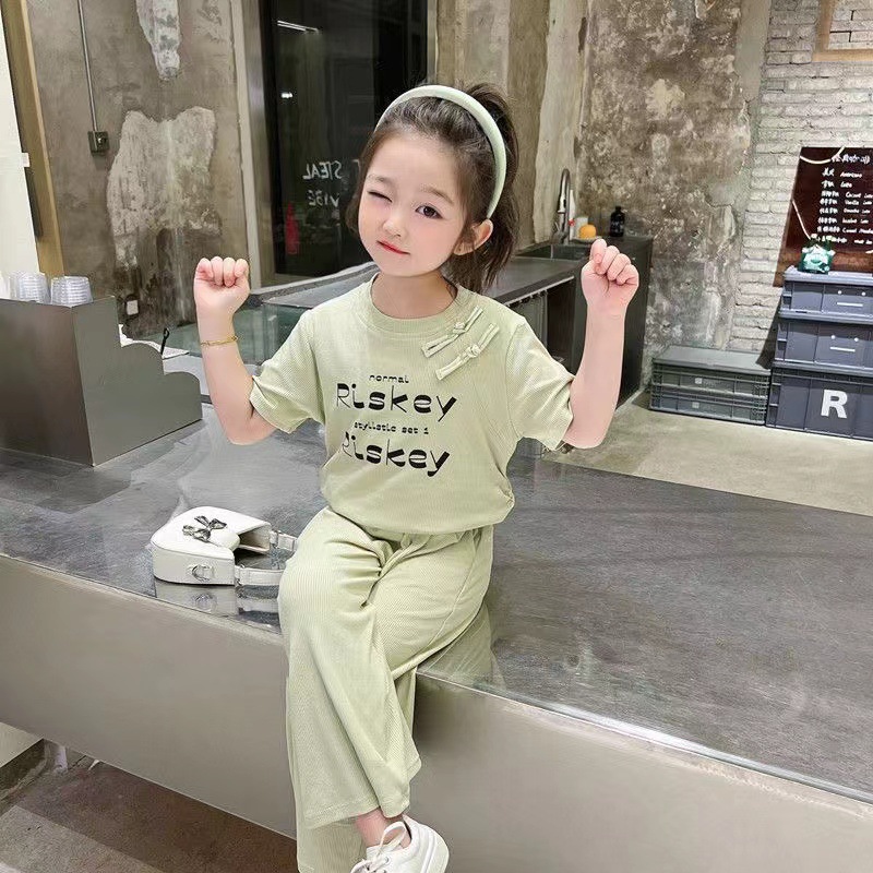 Ropa de verano de estilo chino para niñas, blusa grande de manga corta, pantalones anchos, conjunto elegante de dos piezas para niños_voghion.com