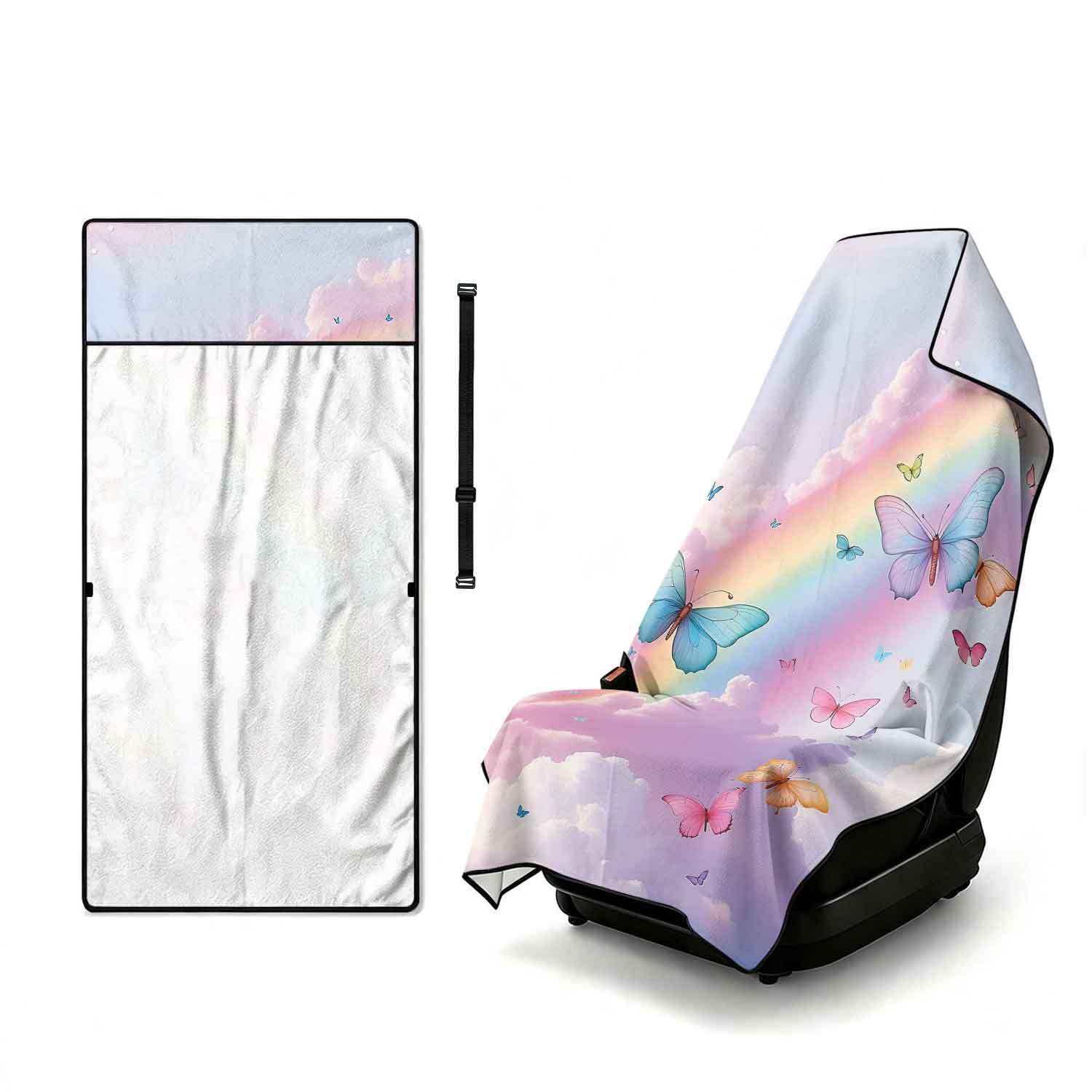 Printed bath towel and car seat cover 2-in-1, ultra-fine fiber outdoor beach and car dual-use universal seat cushion