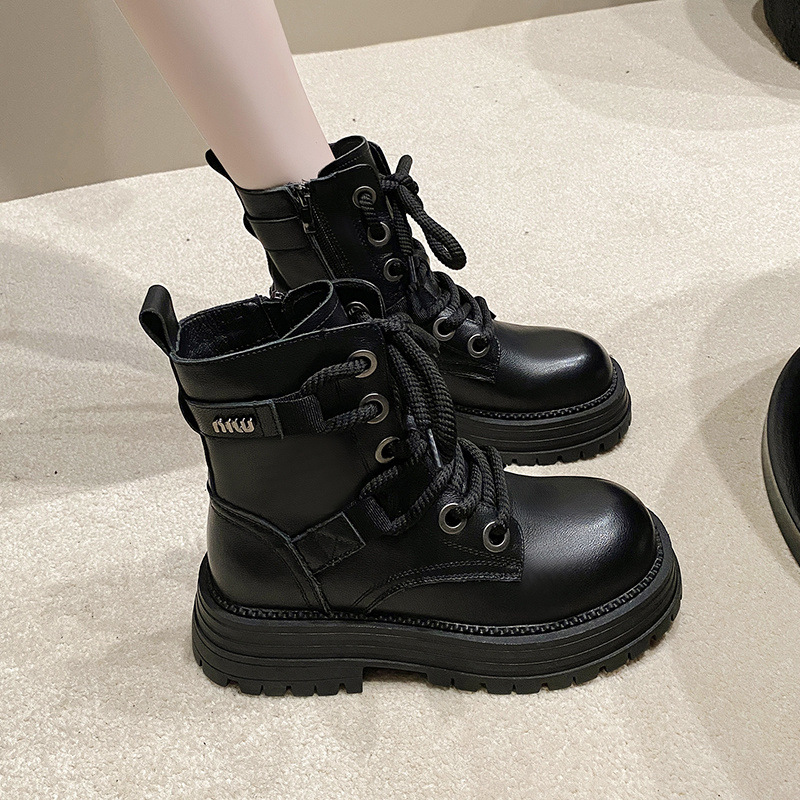 Martin short spring and autumn single bo, 2024 new cotton shoes, winter plush women's true soft leather motorcycle_voghion.com