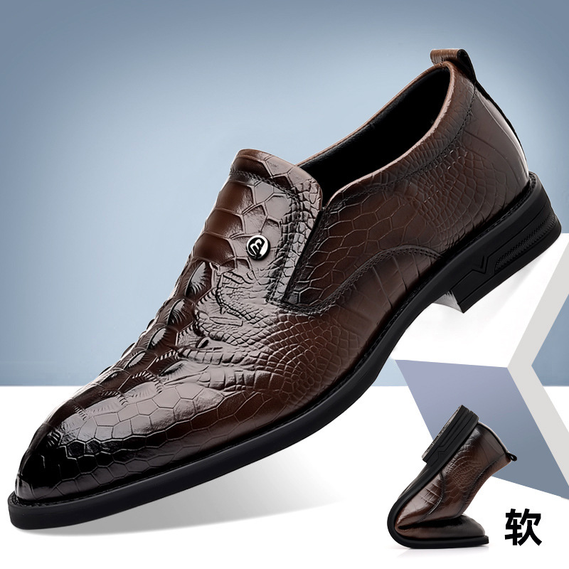 Pointed Leather Shoes British Fashion Business Dress Leather Shoes Crocodile Pattern Soft Bottom Men's Shoes Loafers Office Wedding Shoes