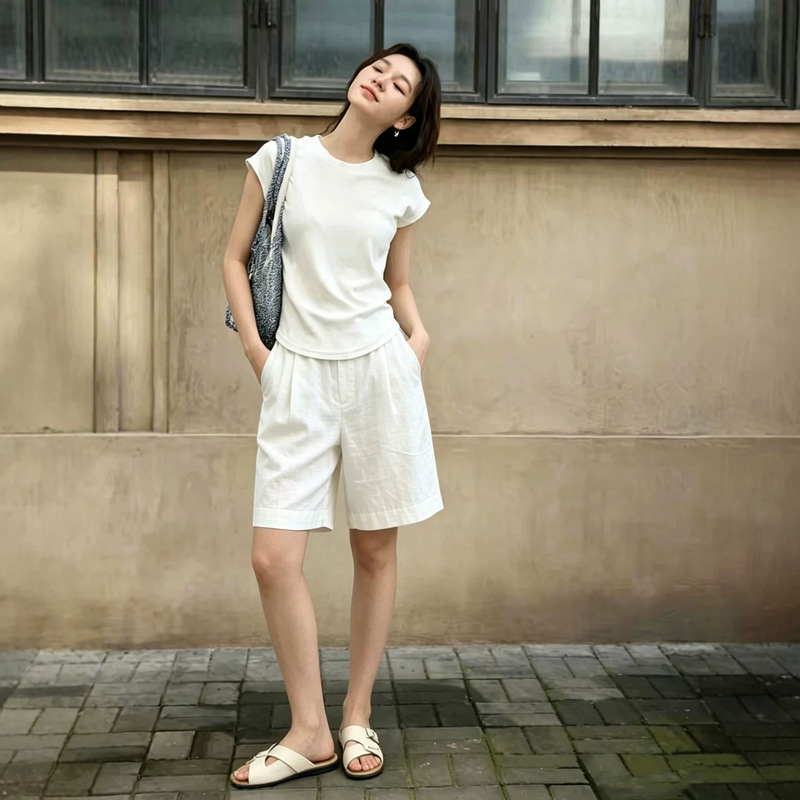 White Linen Shorts for Women, Summer New Style, Loose Wide-Leg Five-Point Pants, Cotton-Linen Trousers, Versatile for Commuting, Thin Pants