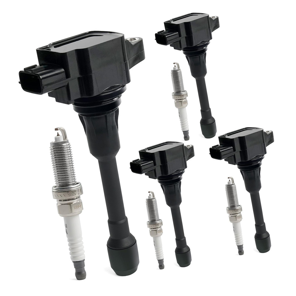 A set of 4 ignition coils + iridium spark plugs suitable for Nissan 1.6 1.8 2.0 2.5L UF549