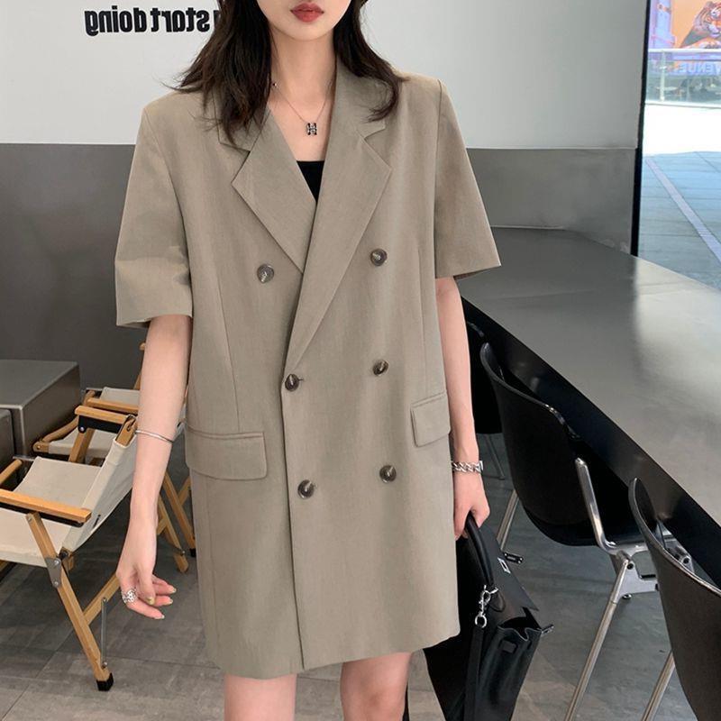 Fat MM extra large size 300kg long short sleeve suit coat women's loose thin casual suit dress summer