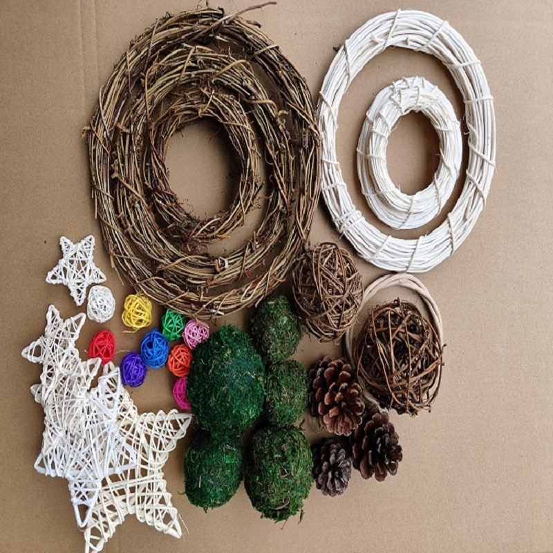 藤球苔藓球心型松果土伏藤圈藤环花店配件花艺花环圣诞花环装饰品
