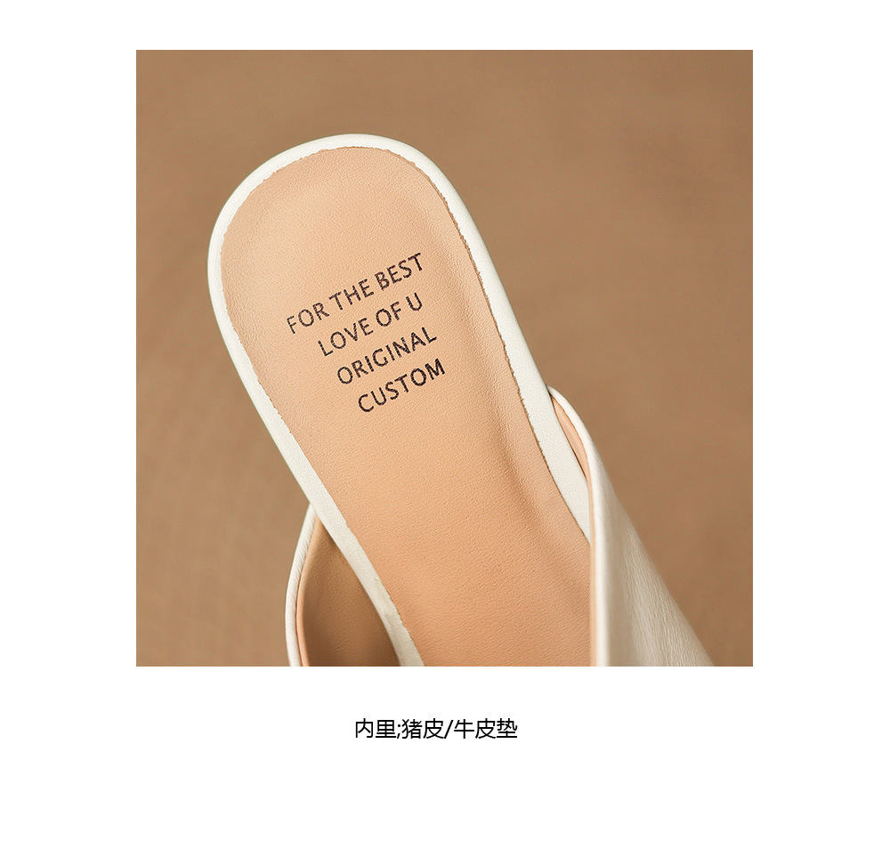 Sandal nữ bít mũi hở gót cao gót thô 5 cm, da bò mùa xuân hè — đen chi tiết 19