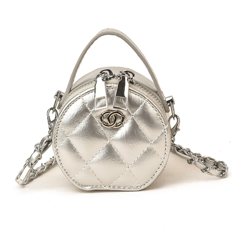 Bolsa de hombro para bebés de color sólido de moda diamante exquisita mini bolsas redondas para niños y niñas 2026 nuevos accesorios para niños
