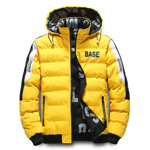 Men's Double-Sided Print Overalls Cotton Puffer Jacket for Autumn/Winter, Korean Style, Trendy Hooded Puffer Jacket for Men, Sporty and Casual