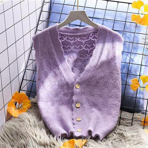 Lace hollow-out knitted vest Vest Women's loose outer wear autumn early spring new gentle style waistcoat sweater coat