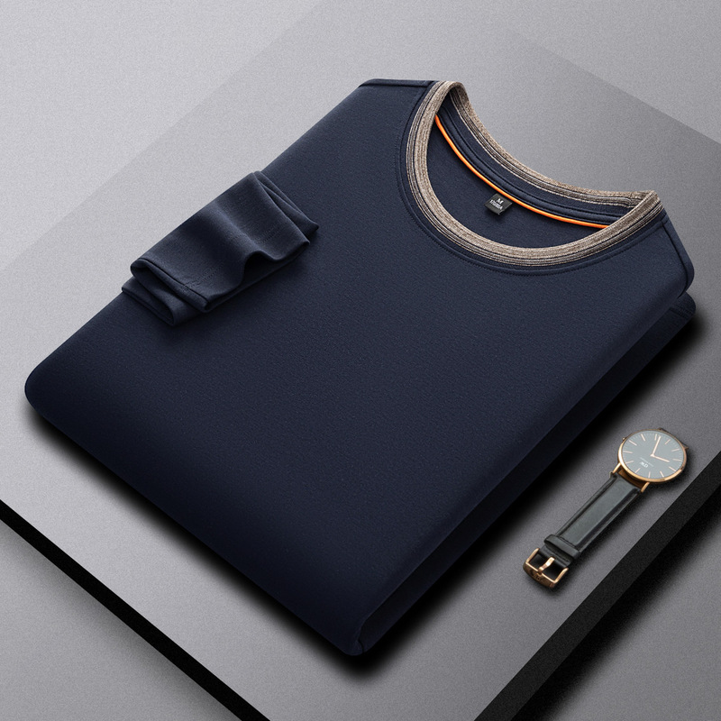 Men's round-neck long-sleeve base T-shirt, suitable for spring and autumn, with a contrasting collar, solid color, soft and skin-friendly fabric, and a casual style Men's round-neck long-sleeve base T-shirt, suitable for spring and autumn, with a contrasting collar, solid color, soft and skin-friendly fabric, and a casual style