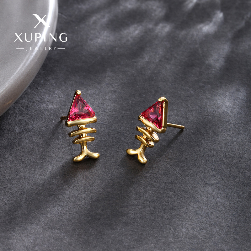 Pendientes de Aleación Xuping con Zirconia Cúbica, Baño de Oro 24k, Diseño Sencillo y Elegante, Venta al Por Mayor