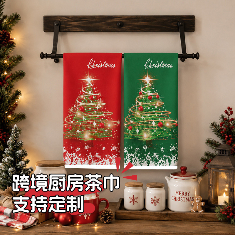 Christmas tea towel, kitchen tea cloth, printed cartoon tea towel, custom pattern based on your design, thickened and absorbent tea table cloth Christmas tea towel, kitchen tea cloth, printed cartoon tea towel, custom pattern based on your design, thickened and absorbent tea table cloth