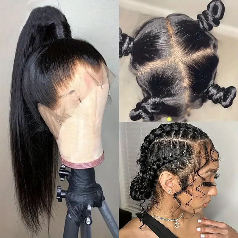 Ventas transfronterizas calientes frente al encaje pelucas de cabello largo recto de fibra química cubierta de cabello natural pelucas flojas fábrica al por mayor en stock