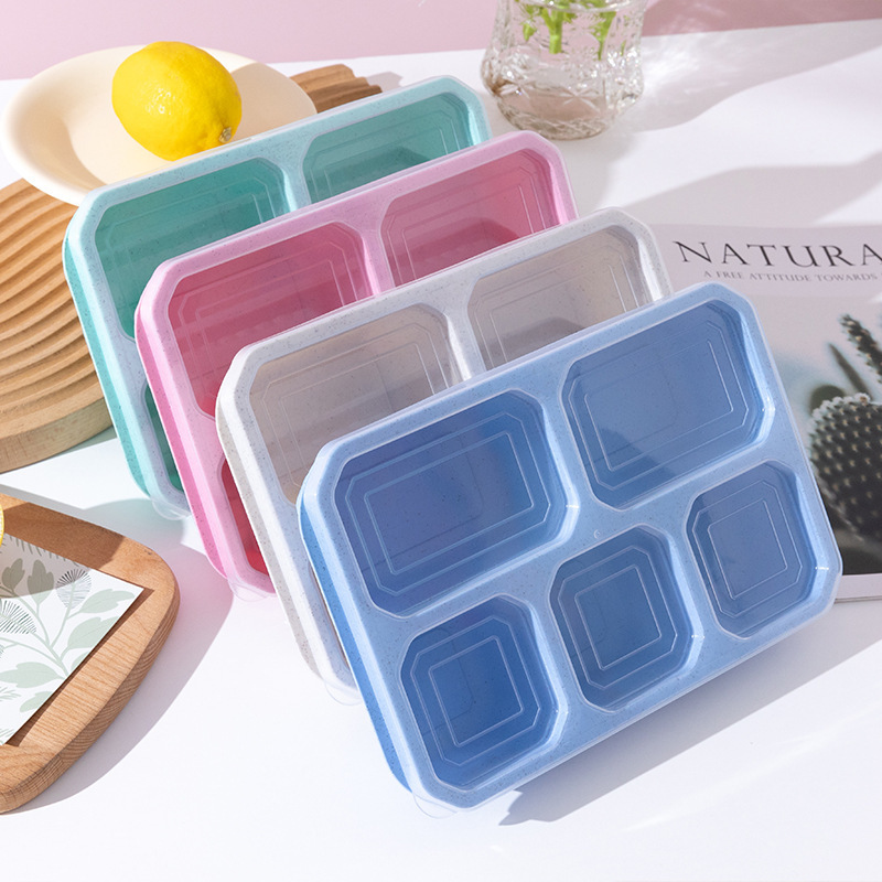 厚みのある破片ポータブルスナックフルーツ5コンパートメント食品収納ボックス冷蔵庫鮮度保持収納小麦ランチボックスシール|undefined