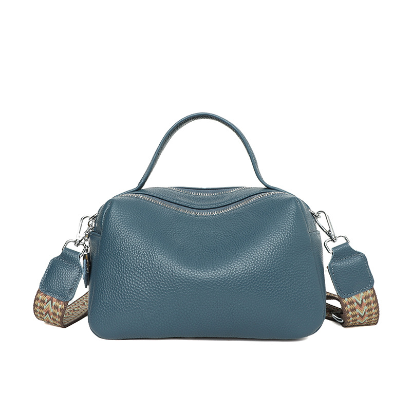 Retro Fashion Genuine Leather Boston Bag Classic Simple Double Zipper Large Capacity Pillow Bag Commuter Crossbody Women's Bag - Thumbnail 5