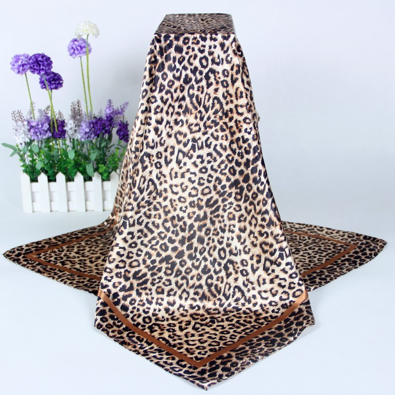 New European and American leopard print large square scarf 90 silk scarf fashion Joker ladies printed scarf factory direct wholesale shawl