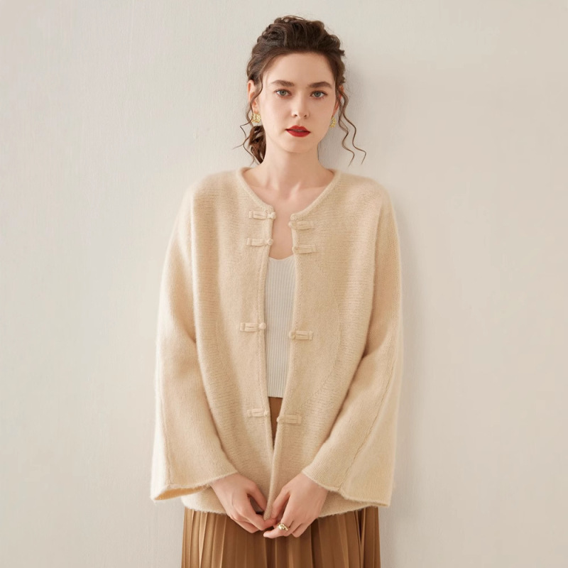 New Chinese-style Cashmere Women's Knitted Coat Cardigan Loose Slimming Autumn and Winter Thick Warm Top Long-sleeved Sweater New Chinese-style Cashmere Women's Knitted Coat Cardigan Loose Slimming Autumn and Winter Thick Warm Top Long-sleeved Sweater