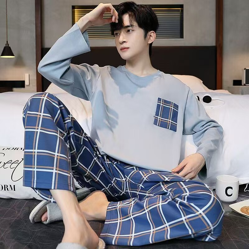High Quality Pajamas Men's Spring and Autumn Long Sleeve Trousers Four Seasons Teenager Plus Size Outwear suit High Quality Pajamas Men's Spring and Autumn Long Sleeve Trousers Four Seasons Teenager Plus Size Outwear suit