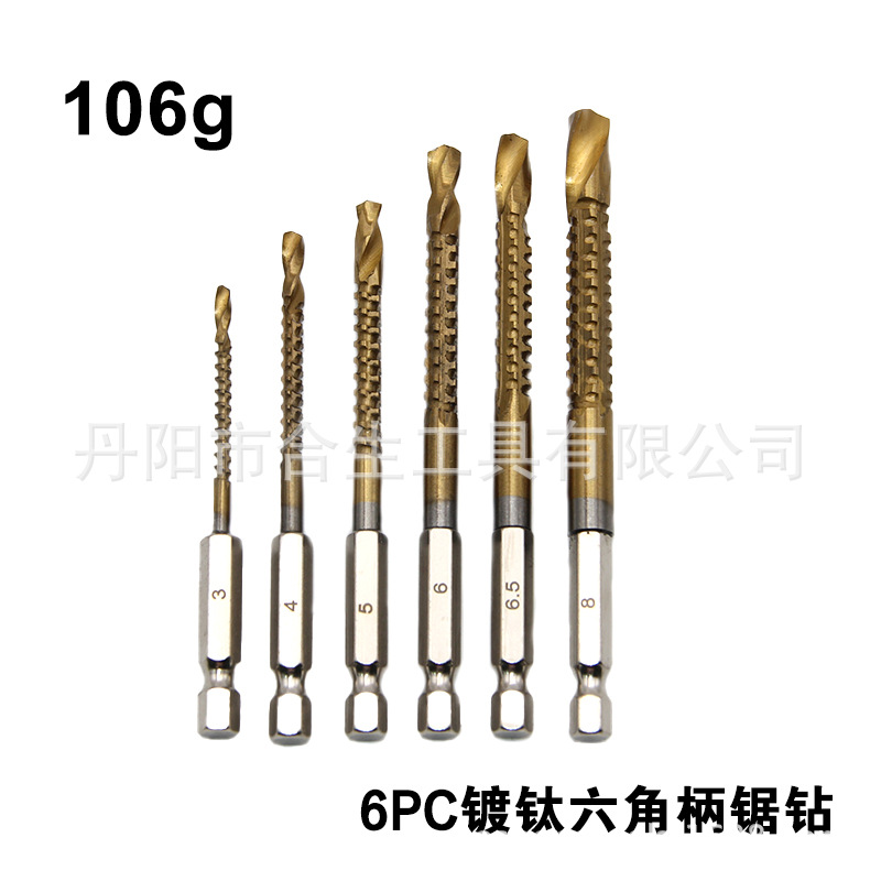 6 Unid vio taladro carpintería taladro del agujero de Oro vio el taladro del diente de madera junta de perforación ranura DIY especial en forma de agujero