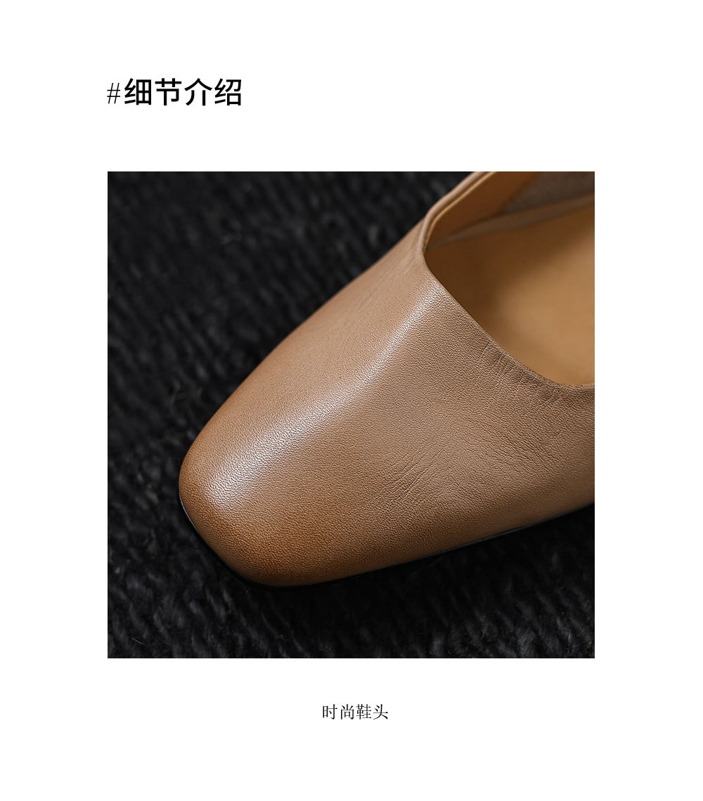 Giày cao gót nữ mũi vuông gót thấp 3 cm kiểu Pháp da bò — đen chi tiết 12