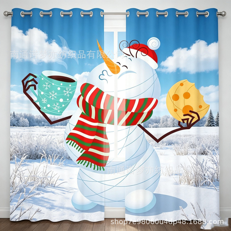 Winter forest snow scene window curtain, Nantong digital print blackout curtain, cross-border custom design, one-piece drop shipping Winter forest snow scene window curtain, Nantong digital print blackout curtain, cross-border custom design, one-piece drop shipping