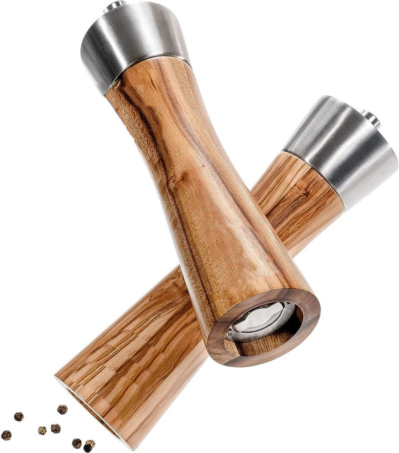 Molinillo de acero inoxidable Acacia madera pimienta molino Pimienta Sal mar molinillo multiusos condimentos botella cocina herramienta de molienda