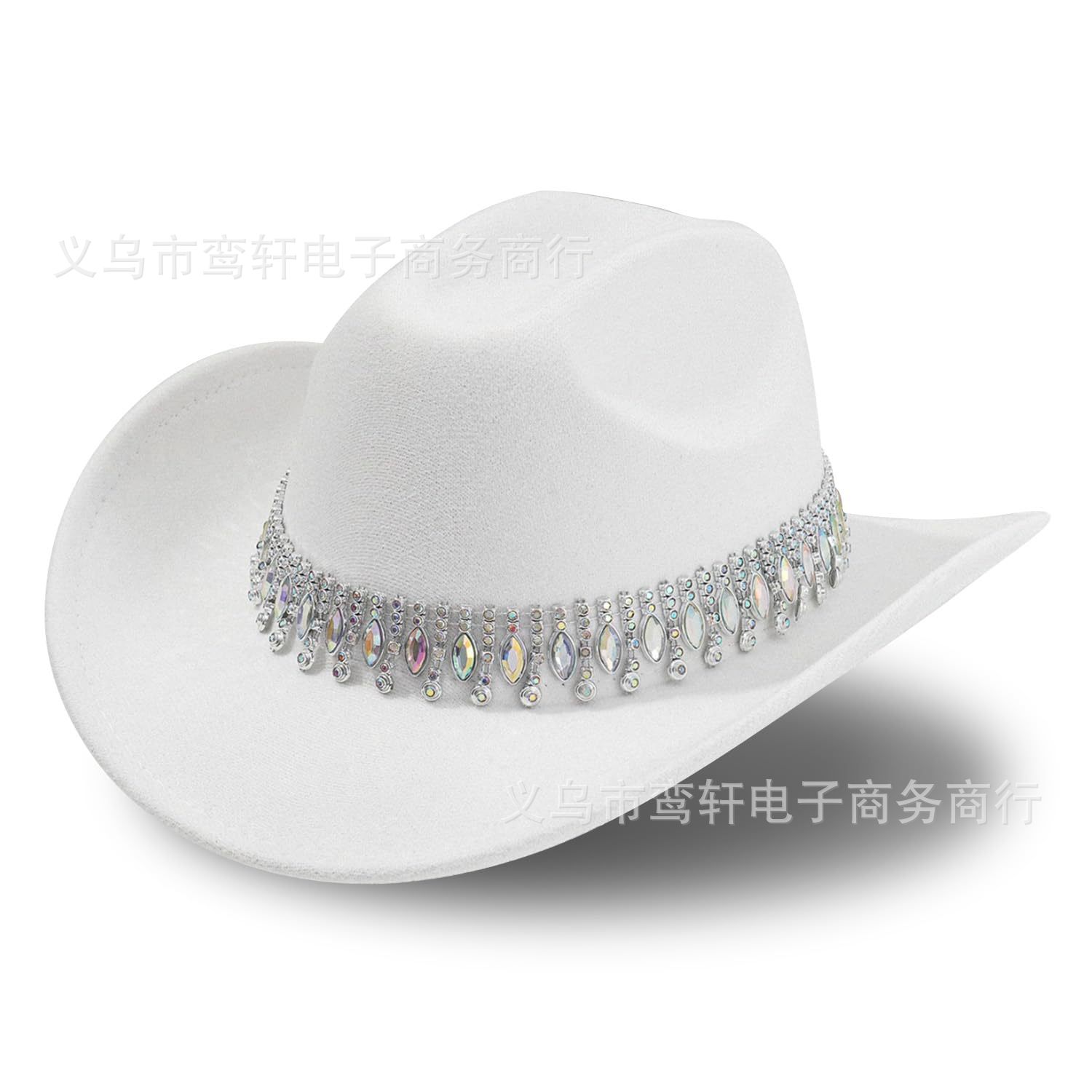Cross-Border New Style Black Jazz Hat with Rhinestones, White Party Hat with Tassels and Gemstone Rhinestone Decorations