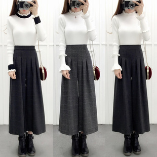 High Waist Woolen Wide Leg Pants Women's Pants Autumn and Winter Cropped Woolen Straight Casual Pants 2024 New