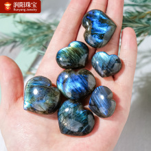 天然拉长石月光石爱心把玩水晶半宝石心形蓝月光海洋之心吊坠配件