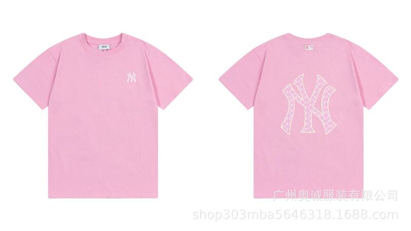 韓国 25ss 新 MLB 春夏新作 ny ビッグロゴ刺繍半袖プリントラウンドネック Tシャツ男女兼用|undefined