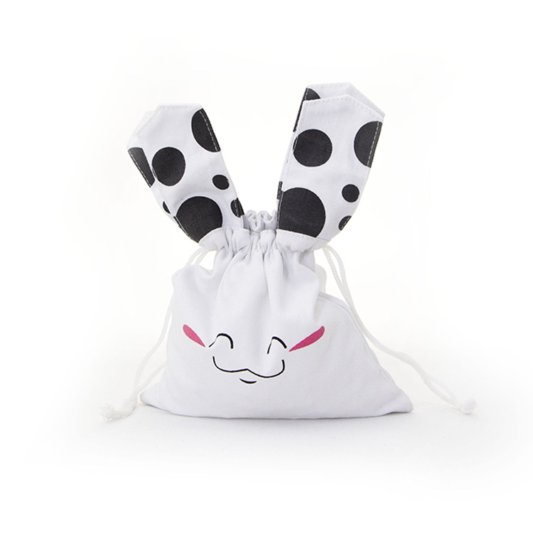 自定义兔耳朵白棉布束口袋 糖果礼品包装袋 珠宝首饰收纳抽绳袋