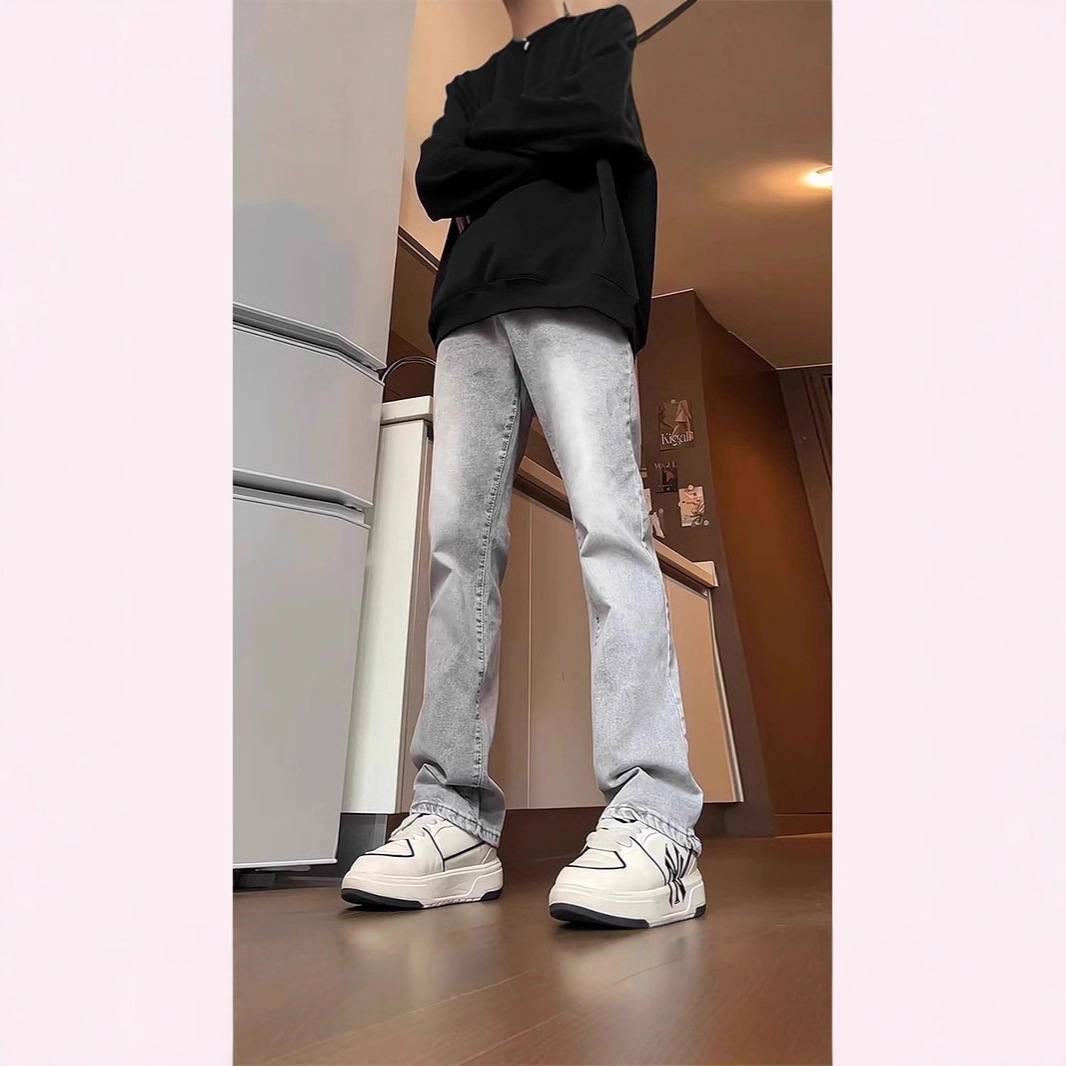 American High Street Scimitar Soft Jeans for Men in Autumn Slim Fit Stretch Straight Pants Showing Leg Length and Bootcut Pants