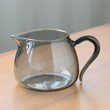 高硼硅玻璃公道杯烟灰色玻璃带把分茶器简约新款茶海功夫茶具配件