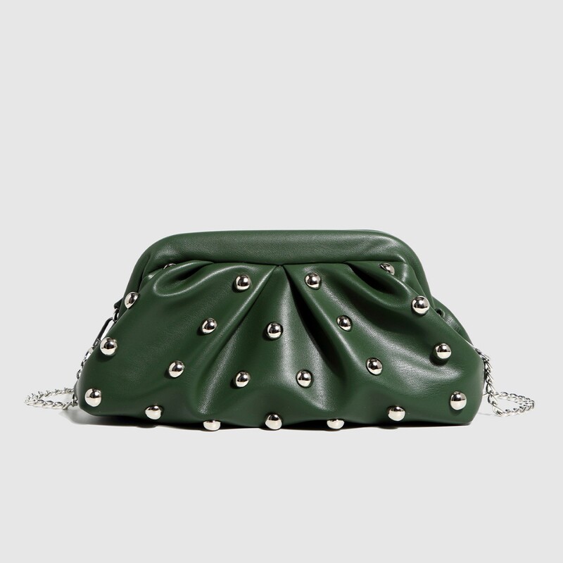 Cross-Border 2025 New Pleated Dumpling Bag Studded Clutch Chain Shoulder Crossbody Bag Women's Mini Bag Cross-Border 2025 New Pleated Dumpling Bag Studded Clutch Chain Shoulder Crossbody Bag Women's Mini Bag
