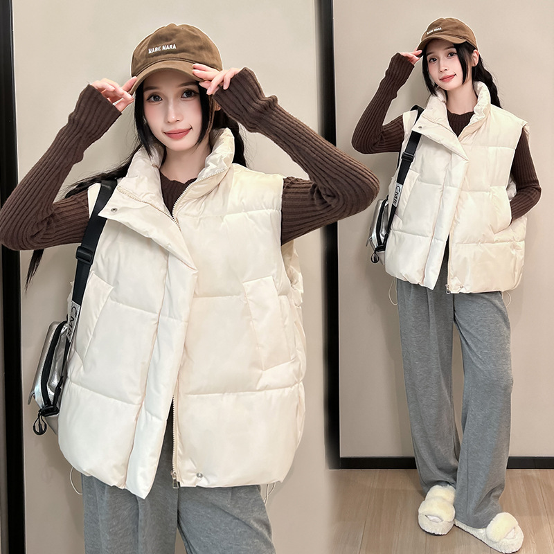 欧货大口袋羽绒棉马甲女短款2025秋冬款立领宽松休闲运动保暖马夹|undefined