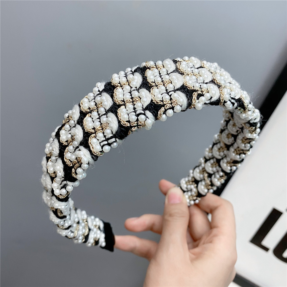 B245-2 Black And White Color Matching Headband Internet Celebrity 2021new Wide Edge French Color Headband Sweet Elegance Hair Accessories display picture 6
