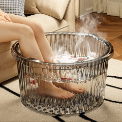 星优足浴桶家用养生按摩加厚加深大容量高颜值透明带搓衣板洗脚桶